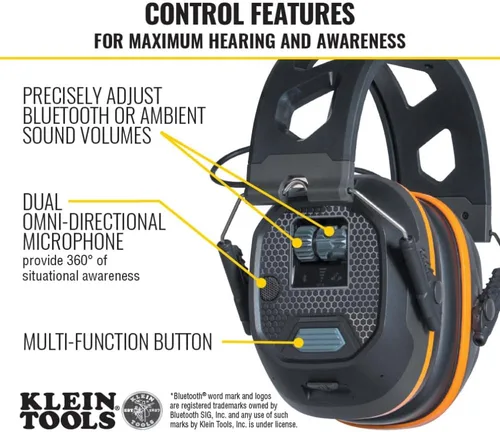 Vista 3 de KLEIN TOOLS AESEM1S Smart Sense - Orejeras electrónicas de protección auditiva de seguridad con Bluetooth y conciencia de la situación, NRR 23dB, 25