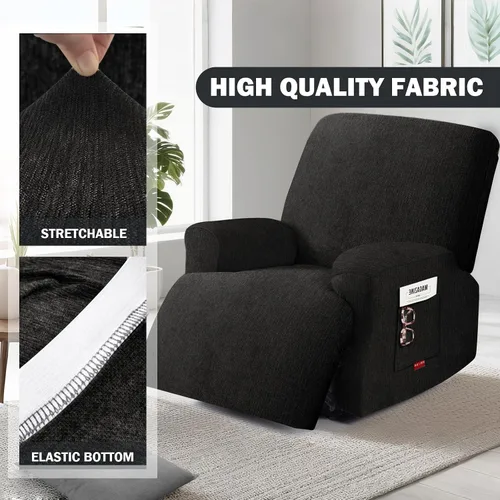 Vista 3 de 3 fundas elásticas para sillas reclinables, fundas de tela de felpa y protectores duraderos de muebles para niños y mascotas (1 plaza, negro)