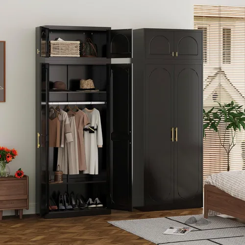 Vista 9 de Armario de metal con 2 puertas, armario de 71 pulgadas de alto con puertas, barra para colgar, cajones y estantes ajustables, armarios