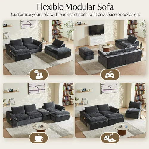 Vista 7 de Vamcheer 269cm 3/4 Seater U Shaped Sofa with Memory Foam Seating, Grey