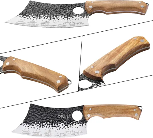 Vista 2 de OLULU Juego de 3 cuchillos de carnicero, cuchillo de carnicero de 7 pulgadas, cuchillo de chef serbio de 7 pulgadas y cuchillo vikingo de 6.5