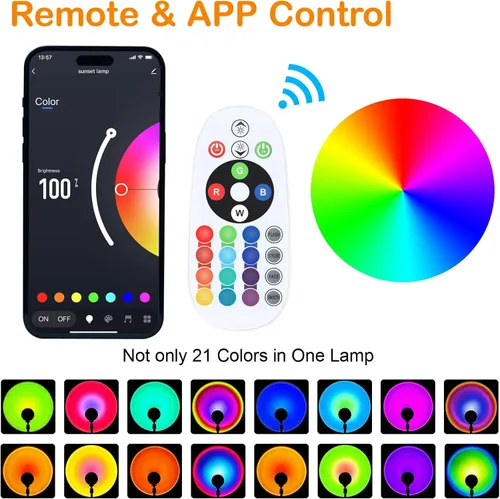 Vista 2 de Proyector de lámpara LED de puesta de sol, iluminación de estado de ánimo con cambio de 21 colores mediante aplicación y control remoto, iluminación