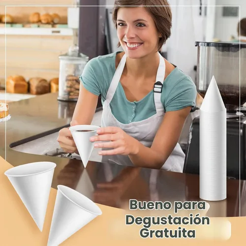 Vista 7 de Roshtia 200 piezas de vasos de cono de papel engrosados, vasos de cono desechables para hielo raspado, enfriador de agua de granizado, blanco