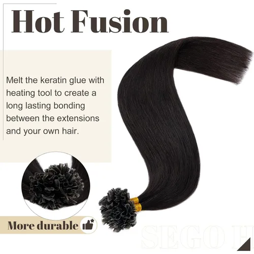 Vista 115 de SEGO Extensiones de cabello humano con micro cuentas, extensiones de cabello humano con micro bucle, lacio, natural, fusión fría, 1.76 oz/paquete