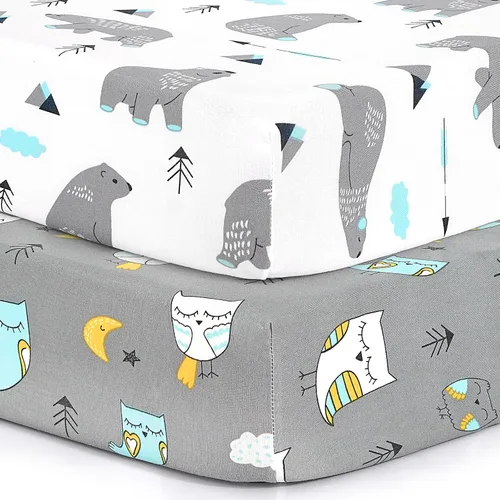 Vista 19 de Pack n Play Sheets BROLEX - Juego de 2 sábanas para cuna, juego de sábanas elásticas y portátiles para cuna, funda de colchón convertible