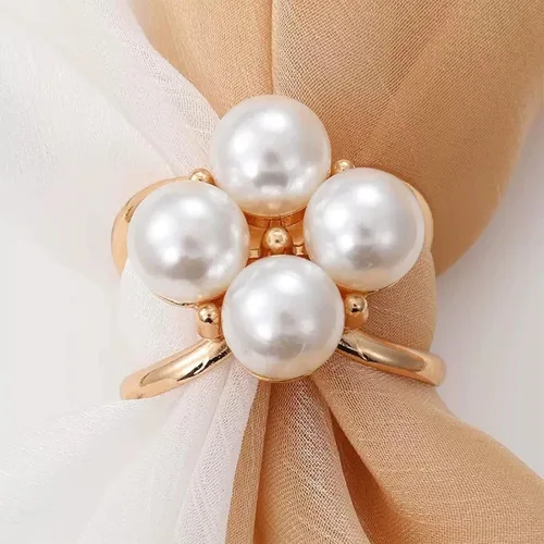 Vista 67 de 4 piezas de clip de anillo de bufanda para mujer, broche de perlas y flores, hebilla de metal para chal, accesorios de decoración para damas y niñas