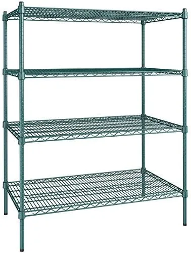 Vista 192 de Kit de 4 estantes de epoxi verde NSF de 21 x 72 pulgadas con postes de 86 pulgadas, estantería de almacenamiento resistente, kit de estantería