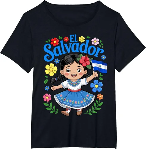 Vista 33 de Camiseta de estilo tradicional floral para niña con la bandera de El Salvador