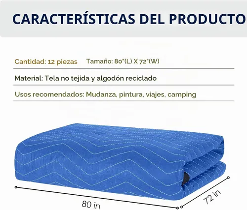 Vista 6 de Paquete de 12 mantas para mudanzas, almohadillas de mudanza de muebles extragrandes de 80 x 72 pulgadas, mantas de embalaje reutilizables