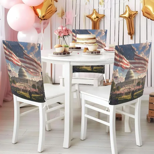 Vista 5 de 4th of July Independence Day White House Decorative Dorm Desk Chair Cover for Bedroom Anti-Dust Slip Cover protectores para sillas de comedor 6 Set