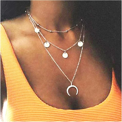 Vista 3 de Wowanoo Collar de gargantilla con cadena en capas con diamantes de imitación de luna para niñas y mujeres