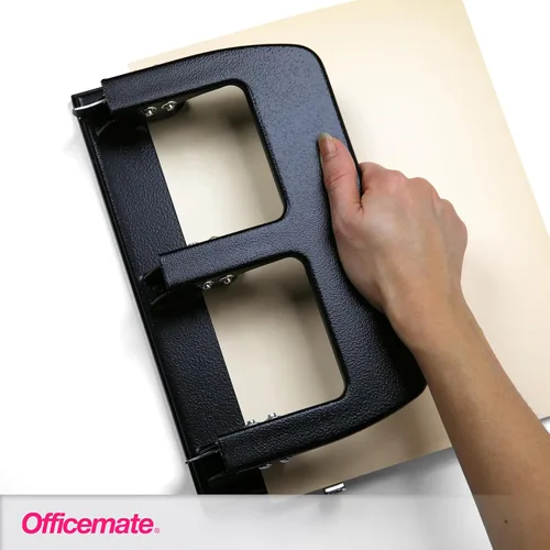 Vista 6 de Officemate Perforadora de 3 agujeros, servicio mediano, capacidad de 30 hojas, asas ergonómicas, guía de papel ajustable, base de metal duradera