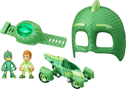 Vista 11 de PJ Masks - Power Pack Set de juguetes de Catboy para preescolar, con 2 figuras de acción, vehículo, pulsera y máscara de disfraz infantil