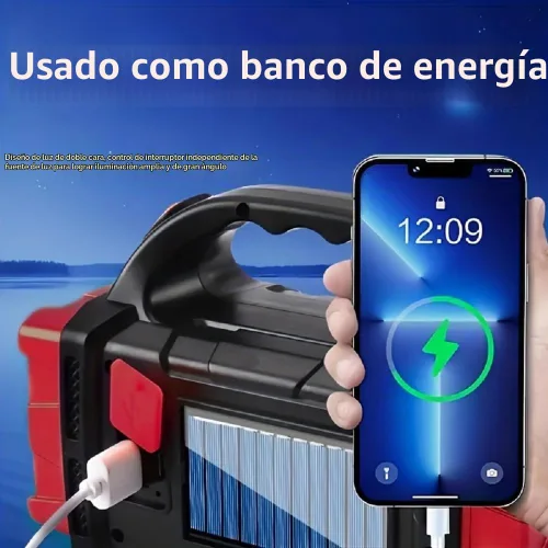 Vista 7 de IFTHFOUR Linterna Solar de Altos Lúmenes - Luz de Trabajo LED con USB-C Recargable, Impermeable, Linterna y Farol Multifunción para Acampar, Rojo