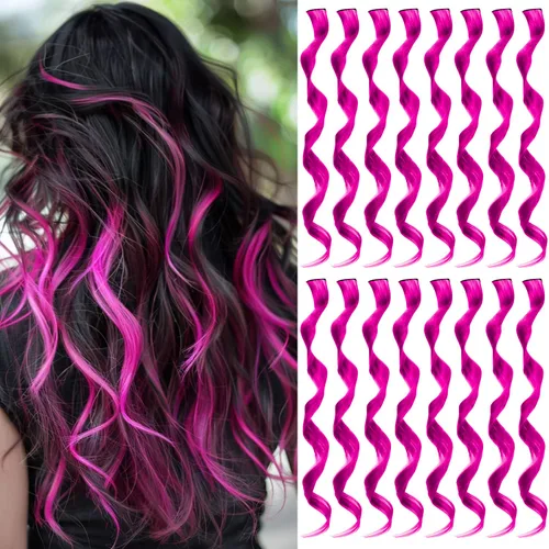 Vista 11 de 16 extensiones de cabello sintético rizado y ondulado con clip, para niñas y mujeres, coloridos resaltados para fiestas, cosplay, festival, regalo