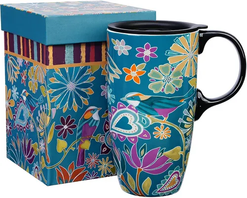 Vista 30 de DUSVALLY Taza de viaje de cerámica de 17 onzas con tapa y asa, taza de café 17oz