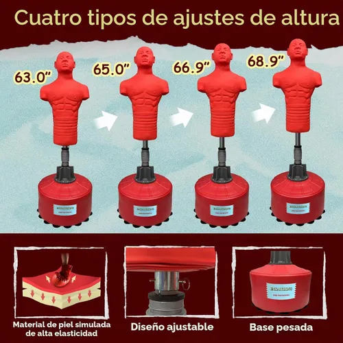 Vista 2 de Bolsa de entrenamiento de MMA de boxeo simulado de perforación humana de silicona de altura ajustable Rojo