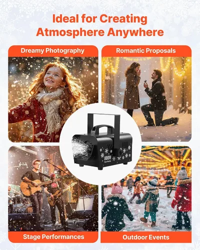Vista 6 de VEVOR Máquina de nieve portátil de 800 W, máquina de nieve portátil inalámbrica remota con tanque y mango de 1 litro, fabricante de copos de nieve