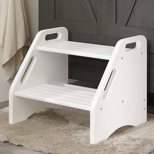 Vista 14 de AMBIRD Taburete de madera – Capacidad de dos pasos de 300 libras con almohadillas antideslizantes de seguridad y asas, bambú para baño, cocina Negro