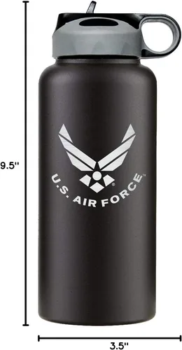 Vista 9 de Military Gift Shop Botella de agua aislada de acero inoxidable de la Fuerza Aérea de 32 onzas con logotipo grabado de la USAF – Regalos de la Fuerza