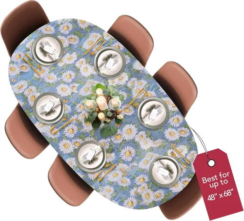Vista 49 de LAMINET Mantel elástico ajustable para mesa, medallón grande, redondo, se adapta a mesas de hasta 45 a 56 pulgadas de diámetro Medallion