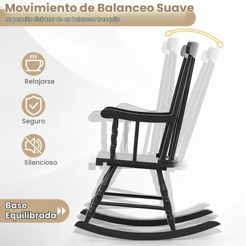 Vista 7 de Giantex Mecedora de madera para exteriores, mecedora de patio con marco de madera de goma maciza, respaldo de listones, balancín exterior e