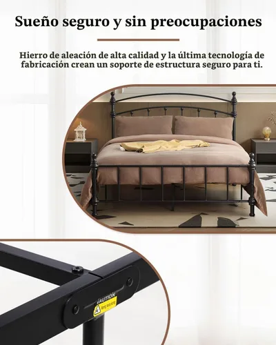 Vista 5 de Marco de cama de plataforma Queen con cabecero y estribo, marco de cama