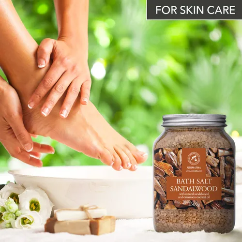 Vista 5 de Sal marina de baño sándalo 46 onzas (45.86 oz) – Sales de baño con sándalo y canela aceite esencial para baño – Baño relajante – Relajación muscular