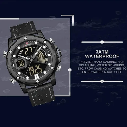 Vista 4 de NAVIFORCE Relojes digitales militares para hombre analógicos de cuarzo resistente al agua luminoso reloj deportivo de cuero multifuncional