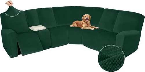 Vista 387 de Arfntevss Fundas de sofá seccional reclinable de terciopelo, Funda de sofá seccional de esquina para sofá reclinable, Funda elástica suave
