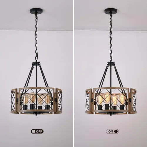 Vista 7 de SANTOSTOCK Candelabro Moderno de Granja, Lámpara de Araña Rústica de 4 Luces para Comedor, Accesorio de Iluminación para Isla de Cocina, Luz