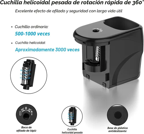 Vista 3 de Sacapuntas eléctrico, sacapuntas helicoidales de alta resistencia con adaptador/funciona con pilas para lápices n.º 2 (0.236-0.315 in) con parada