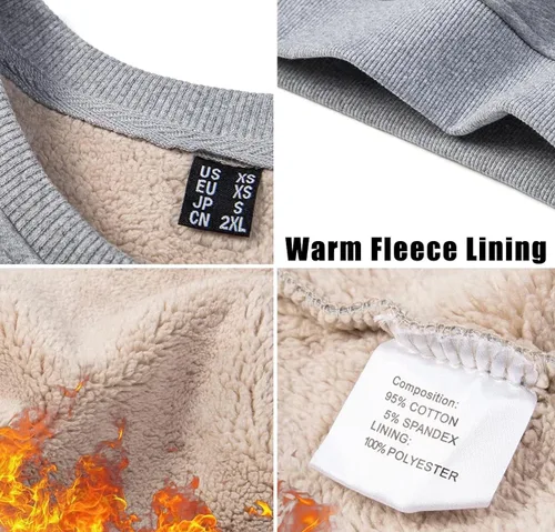 Vista 3 de MAGCOMSEN Sudaderas con forro de sherpa para hombre, sudadera básica de invierno con cuello redondo