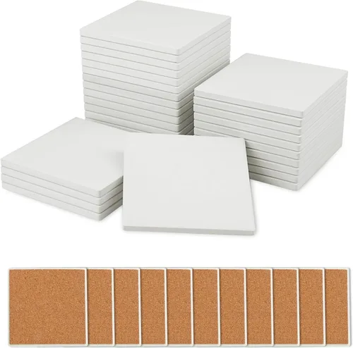 Vista 9 de 30 Pieces 3.75 Inch Hexagon Blank Ceramic Coasters, Unglazed Ceramic Tiles Coasters, Ceramic Tiles with Cork Backing Pads for Painting, DIY Crafts