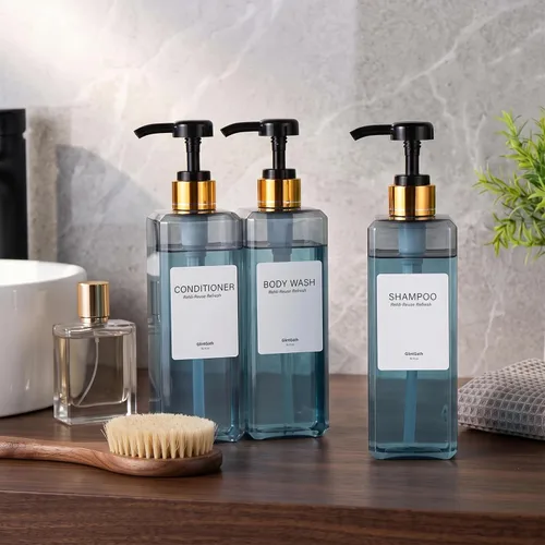 Vista 2 de Dispensador de champú y acondicionador, botellas de ducha recargables de 16 Gris