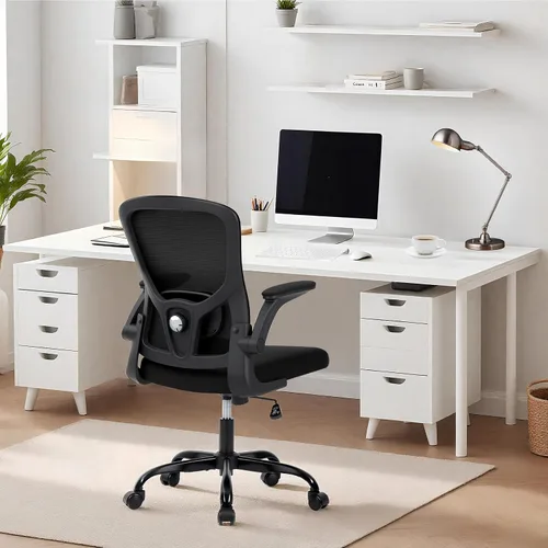 Vista 3 de Silla de oficina con reposabrazos 2D ajustable, silla de escritorio de malla con soporte lumbar 2D, silla de escritorio ejecutiva para computadora