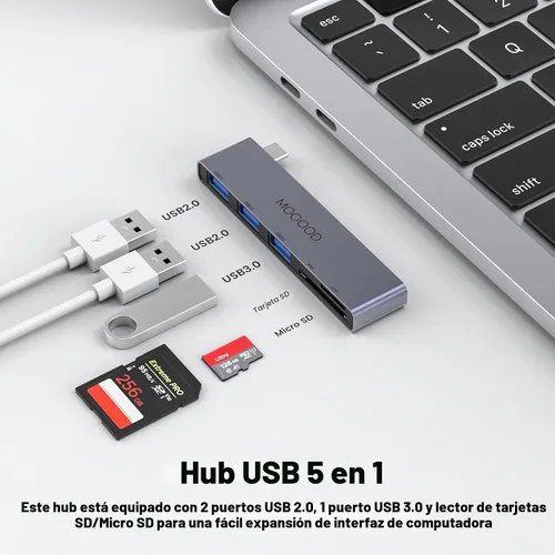 Vista 6 de MOGOOD Hub USB C 5 en 1 con 3 puertos USB 3.0 SD TF lector de tarjetas