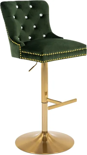 Vista 8 de Taburete de bar ajustable, silla de terciopelo con función giratoria y base negra, taburete de altura de mostrador para cocina, comedor y muebles