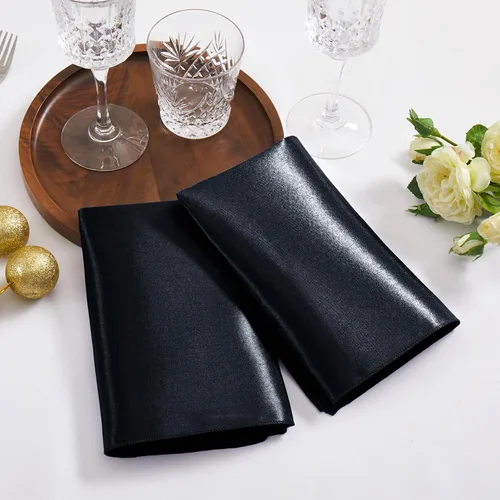 Vista 3 de Aormenzy Paquete de 60 Servilletas de Satén Negro de 17 x 17 Servilletas Sedosas, Servilletas de Tela para Fiestas Servilletas Cuadradas de Satén
