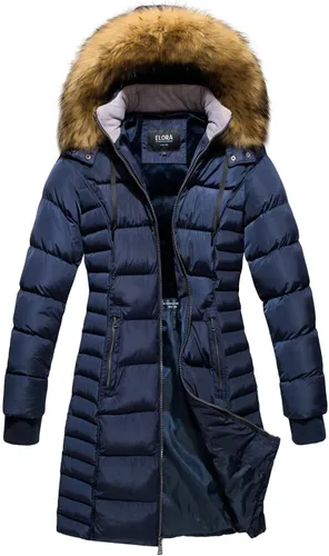 Vista 4 de ELORA Parka acolchada vegana para mujer, abrigo de invierno cálido con forro polar y capucha Negro