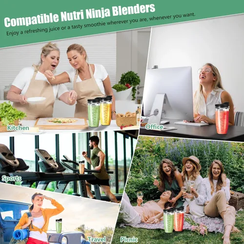 Vista 9 de 2 tazas de batido Ninja Nutri de 24 onzas, piezas de repuesto para licuadora Auto iq Upgrade Ninja Cups for Blender with 2*To-Go 7 Fins Extractor