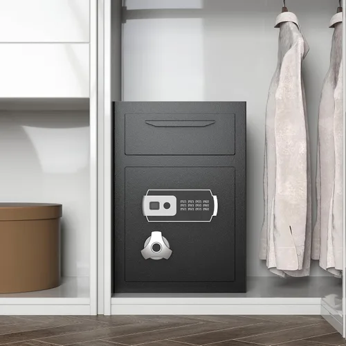 Vista 2 de Caja fuerte de 2.8 CUB para negocios, caja de seguridad electrónica con combinación digital y antipesca, caja fuerte de depósito con bolsa