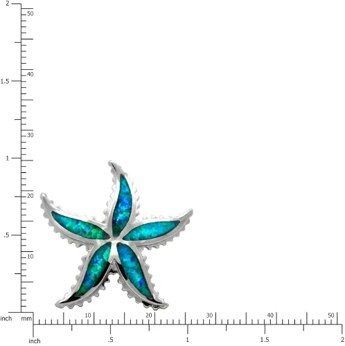 Vista 2 de Honolulu Jewelry Company Colgante de plata de ley con estrella de mar con ópalo azul simulado y cadena de caja de 18 pulgadas, Metal, Ópalo