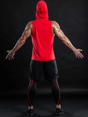 Vista 6 de DRSKIN 2 or 1 Pack Men's Hooded Tank Tops Bodybuilding Muscle Cut Off T Shirt Sleeveless Gym Training Hoodies Workout Dry