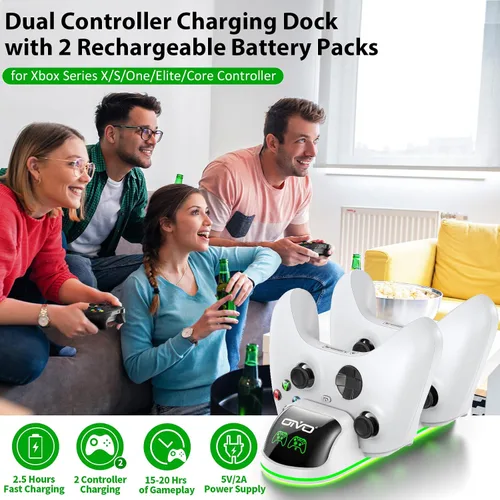 Vista 6 de Estación de carga de controlador compatible con Xbox One 2 paquetes de baterías recargables de 1300 mAh para Xbox Series XSOneEliteCore Controller