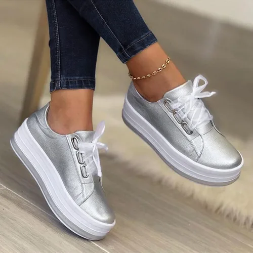 Vista 6 de Hbeylia Zapatos deportivos de plataforma para mujer, a la moda, informales, de cuero, puntera redonda, parte inferior gruesa, tacones altos, zapatos