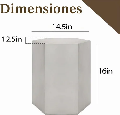 Vista 2 de COSIEST Mesa de Acento de Hormigón, Mesa Lateral de Patio Hexagonal 14.5"x16", Diseño Modular para Interior y Exterior, Gris Claro
