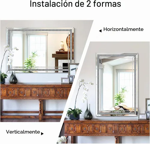 Vista 7 de Espejo decorativo de pared con marco de cristal y vidrio, espejo de pared grande de 28 x 40 pulgadas para decoración elegante de sala de estar