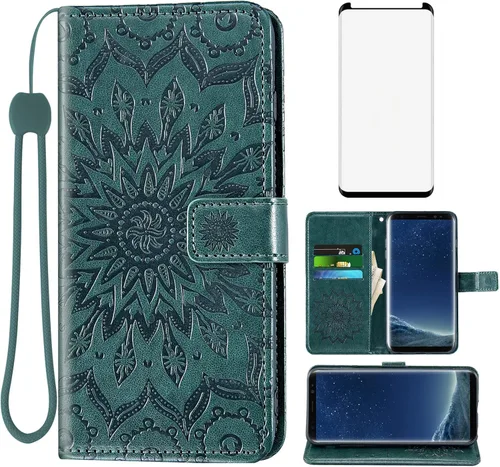 Vista 12 de Funda de teléfono para Samsung Galaxy S8 Plus con protector de pantalla de vidrio templado, funda de cuero con tapa para tarjetero, accesorios