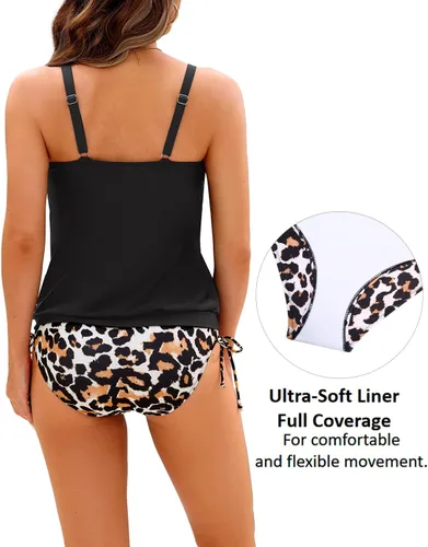 Vista 4 de Holipick Traje de baño tankini de dos piezas para mujer, con control de abdomen, parte superior tankini modesta con parte inferior de bikini